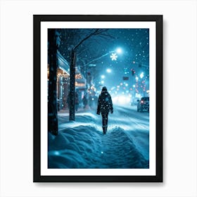 A Magical Winter Scene Layered With A Pattern Of Isolated Snowflakes Caught In A Soft Winter Storm Art Print