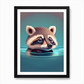 Cute Raccoon In The Water Art Print