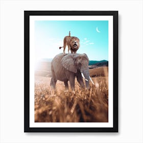 Elephant, Lion And Meerkat Art Print