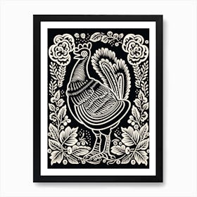 B&W Bird Linocut Turkey 1 Póster