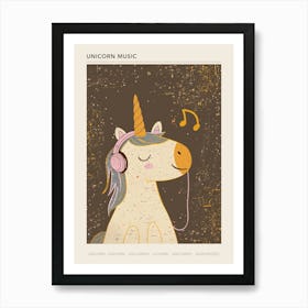 Unicorn Listening To Music With Headphones Muted Pastels 2 Poster Art Print