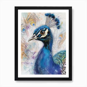 Colourful Peacock Portrait Sketch  1 Art Print