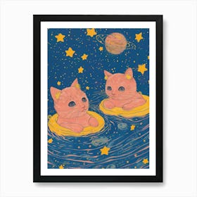 Pink Kittens In Space Art Print