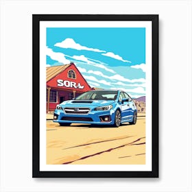A Subaru Impreza Car In Route 66 Flat Illustration 4 Art Print
