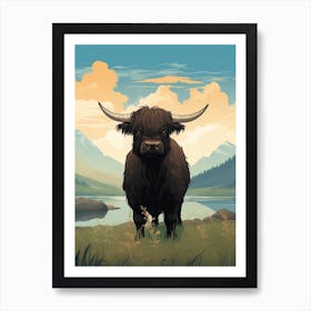 Black Bull By The Lake Of The Highlands Art Print