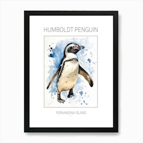 Humboldt Penguin Fernandina Island Watercolour Painting 2 Poster Art Print