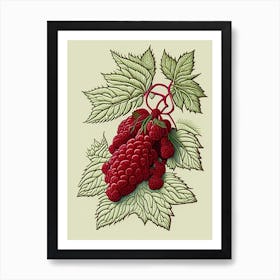 Red Raspberry Herb William Morris Inspired Line Drawing 2 Art Print