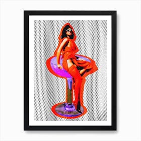 Pinup Model Mod Martini Collage Orange Art Print