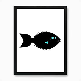 Black Fish Silhouette With Blue Details Art Print