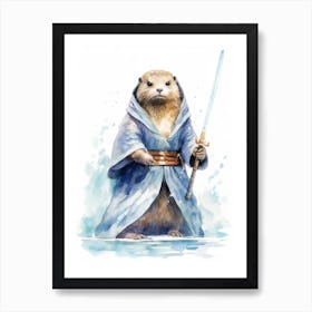 Baby Otter As A Jedi Watercolour 2 Art Print