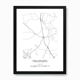 Horsholm,Denmark Minimalist Map Art Print