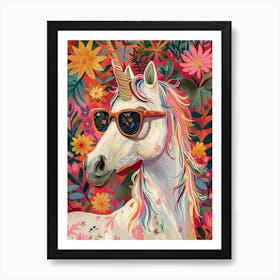 Floral Unicorn With Sunglasses 1 Art Print