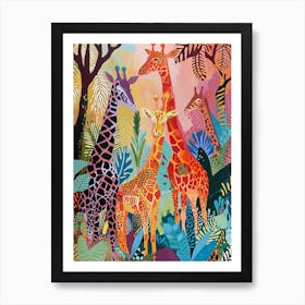 Sweet Painting Of Giraffe Family 3 Art Print