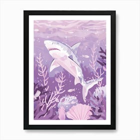 Purple Tiger Shark Illustration 2 Art Print