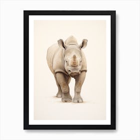 Detailed Vintage Illustration Of A Rhino 7 Art Print