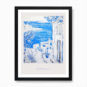 Santorini Greece 3 Mediterranean Blue Drawing Poster Art Print