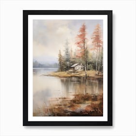 Lake In The Woods In Autumn, Painting 75 Art Print