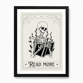 Skeleton Reading A Book Monoline Hand Drawing Aesthetic Illustration Art Print