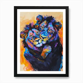 Black Lion Family Bonding Fauvist Painting 2 Art Print