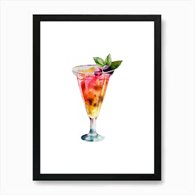 Watercolor Cocktail In A Glass Art Print