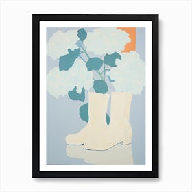 A Painting Of Cowboy Boots With White Flowers, Pop Art Style 10 Art Print