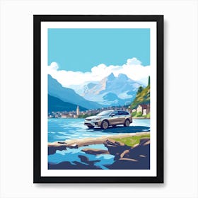 A Subaru Outback Car In The Lake Como Italy Illustration 2 Poster