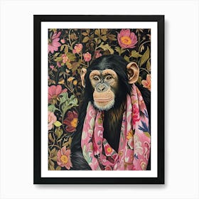 Floral Animal Painting Chimpanzee 2 Art Print