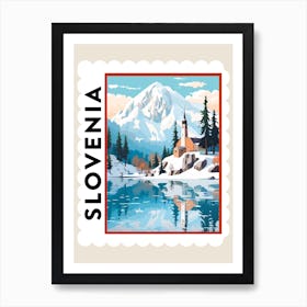 Retro Winter Stamp Poster Lake Bled Slovenia 2 Art Print