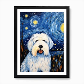 Old Englishs Sheepdog Starry Night Dog Portrait Art Print