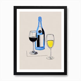 English Sparkling Wine Picasso Line Drawing Cocktail Poster Art Print