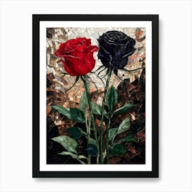 Black And Red Roses Art Print