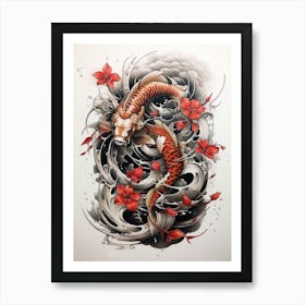 Koi Fish Japanese Style Illustration 4 Art Print