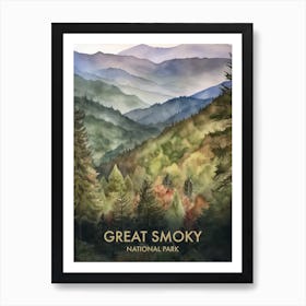 Great Smoky National Park Watercolour Vintage Travel Poster 4 Art Print