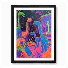 Abstract Neon Dinosaur At A Fun Fair Art Print