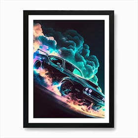 Car Driving Through Smoke Muscle Smoke Drift Retro Racing vintage classic Car Art Print