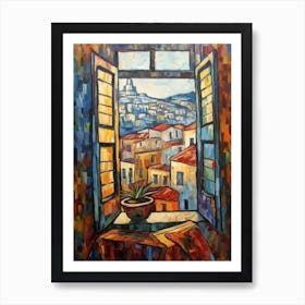 Window View Of Athens Greece In The Style Of Cubism 3 Art Print