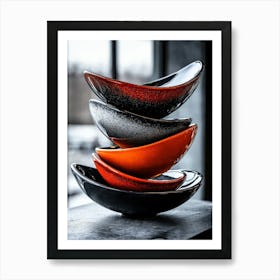 Minimalist Elegance: A Stack of Geometric Dinnerware Art Print