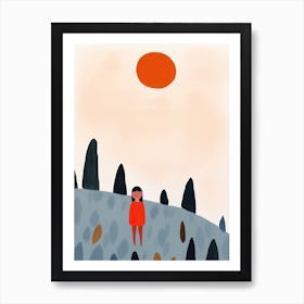 Mountains, Tiny People And Illustration 8 Art Print