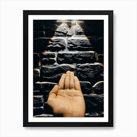 Hand Reaching Up To A Brick Wall Art Print