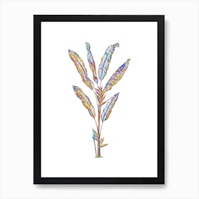 Stained Glass Parrot Heliconia Mosaic Botanical Illustration on White n.0272 Art Print