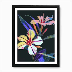 Neon Flowers On Black Periwinkle 3 Art Print