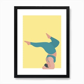 Large woman yoga pose in yellow Art Print