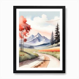 Tranquil Mountains In Minimalist Watercolor Vertical Composition 60 Art Print