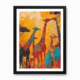 Mustard Textured Giraffe Herd 1 Art Print