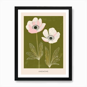 Pink & Green Anemone 2 Flower Poster Art Print