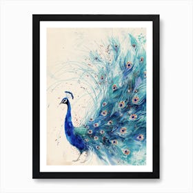 Peacock Feather Explosion Watercolour Art Print