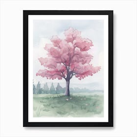 Cherry Tree Atmospheric Watercolour Painting 2 Art Print