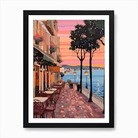 Cannes France 4 Vintage Pink Travel Illustration Art Print