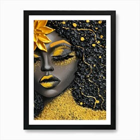 Black Woman With Yellow Flower Art Print