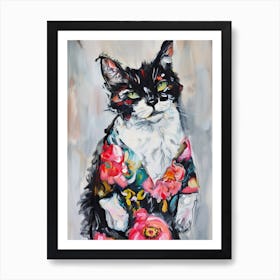 Animal Party: Crumpled Cute Critters with Cocktails and Cigars Kimono Cat Art Print